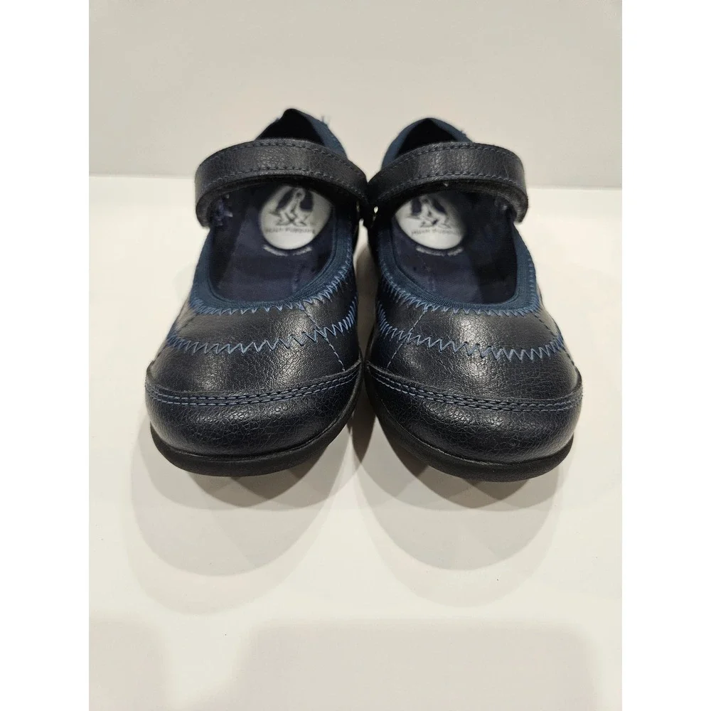 Hush Puppies Kids Navy Blue Leather Mary Jane Flats Memory Size 10W‎